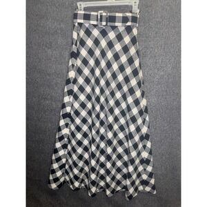 Eddy George California Vintage Maxi Skirt Black White Gold Plaid Belted Size 8